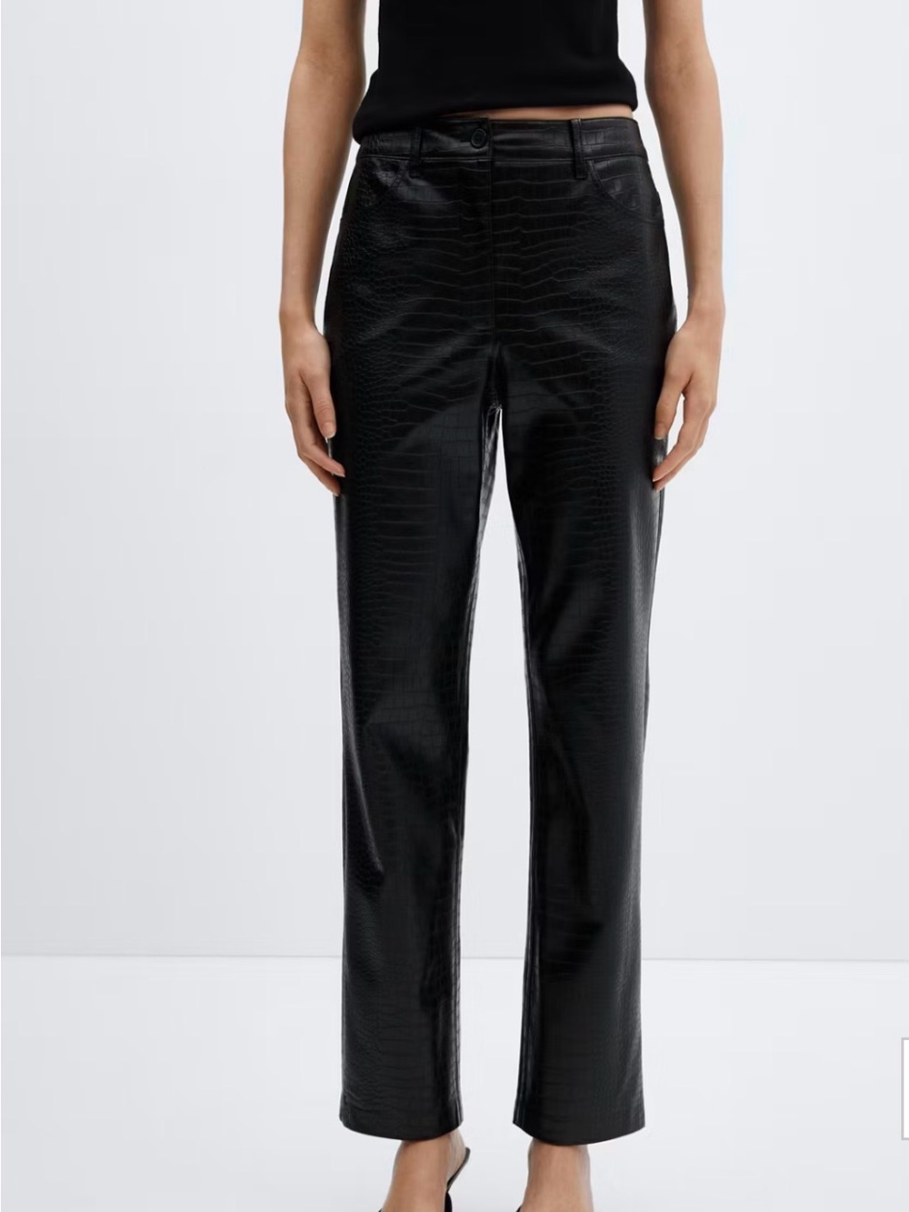 Mango Black Faux Croc Straight-Leg Pants